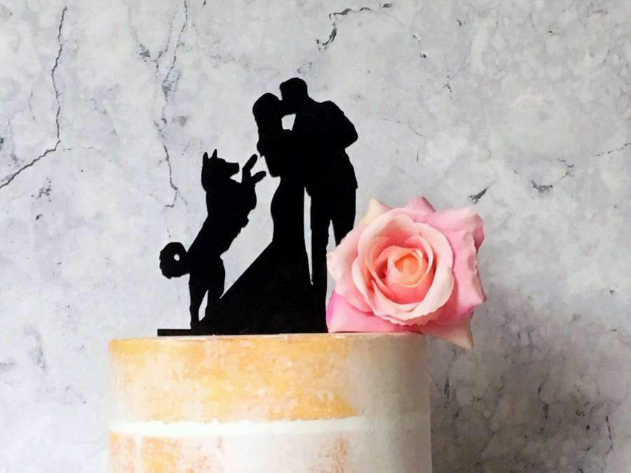 Mariage - Silhouette Wedding Cake Topper with Husky, Wedding Cake Topper with Dog, Cake Decoration, Siberian Husky, Alaskan Malamute