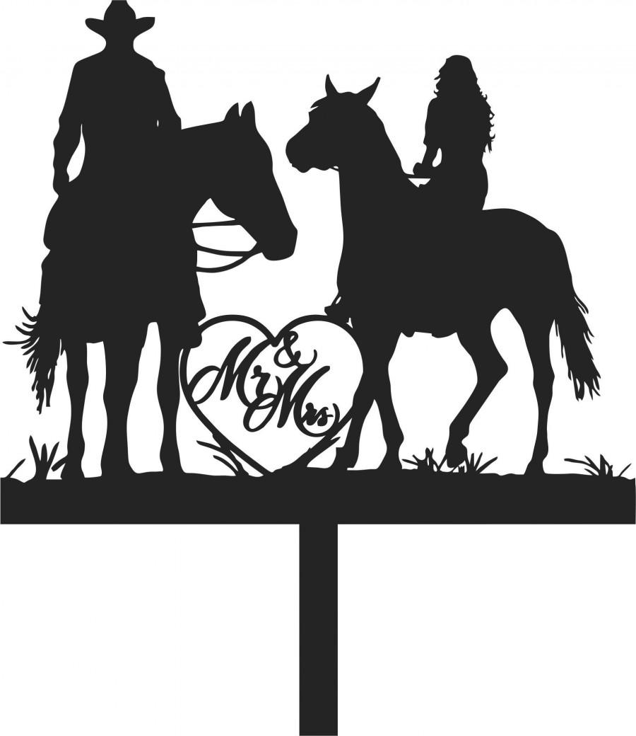 Wedding - Wedding Cake Topper Couple Horses Cowgirl Cowboy  FREE Personalization Laser Cut