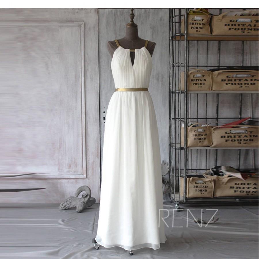 زفاف - Bridesmaid Dress Off White Chiffon Dress Wedding Dress Open Back Formal Dress Ruched A-Line Evening Dress Sleeveless Party Dress(F066D1)
