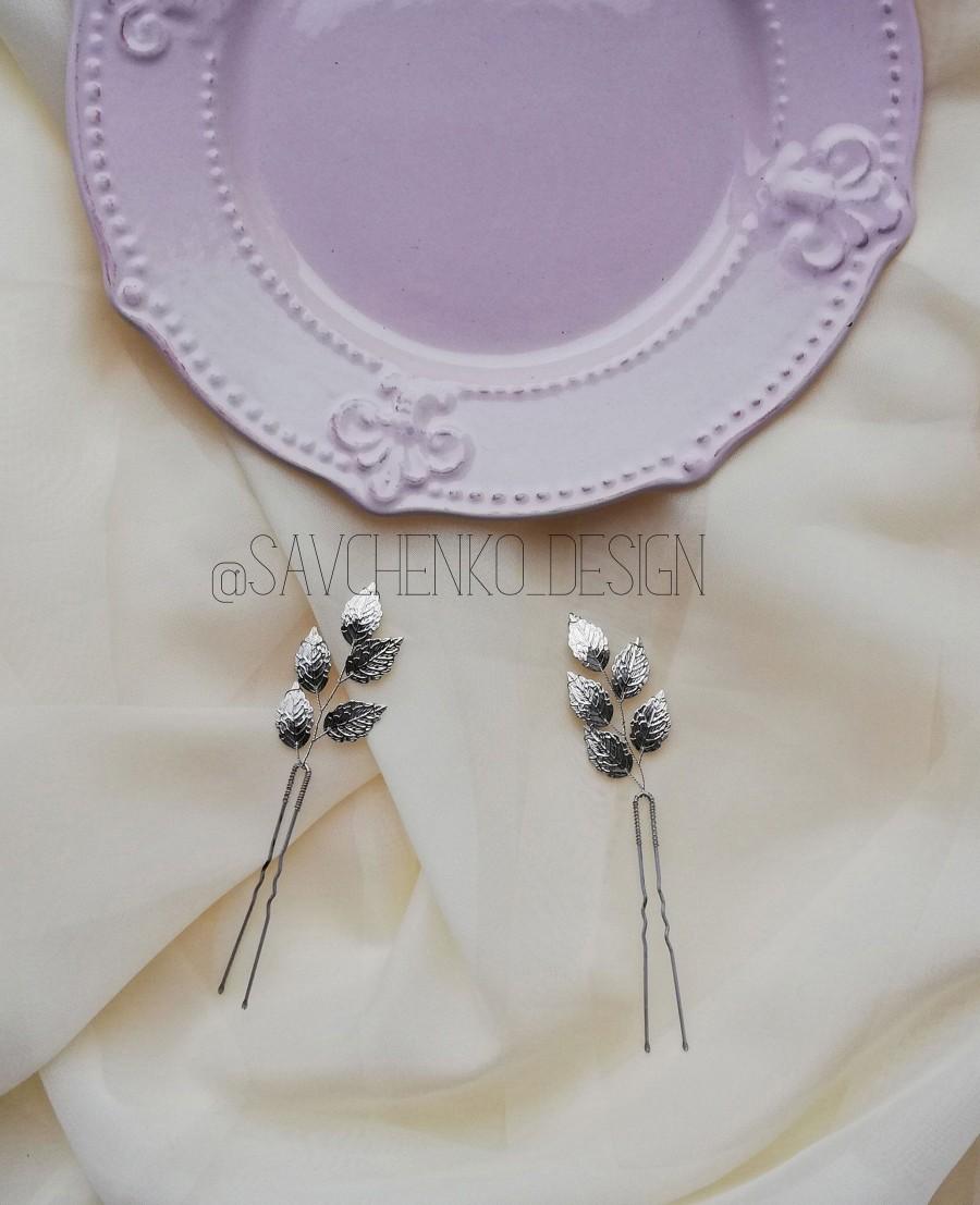 Wedding - Silver Leaf Hair Pin, bridesmaid gifts, small hair accessory, bridal floral hair piece, leaves hair pin, flower girl hair accessories,