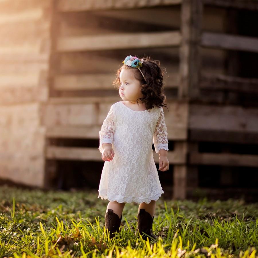Mariage - Simply Ivory Lace Flower Girl Dress Rustic Flower Girl