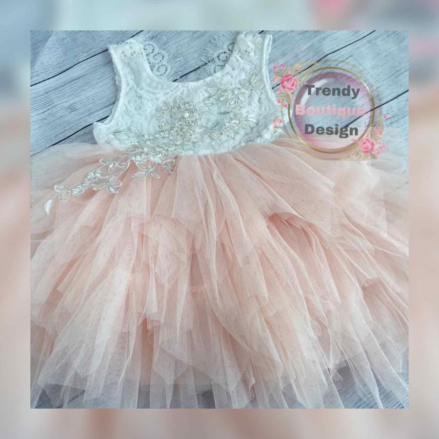 Mariage - flower girl dress,  Lace top,Baby  toddler dress,tulle tutu flower girl dress, holiday dress