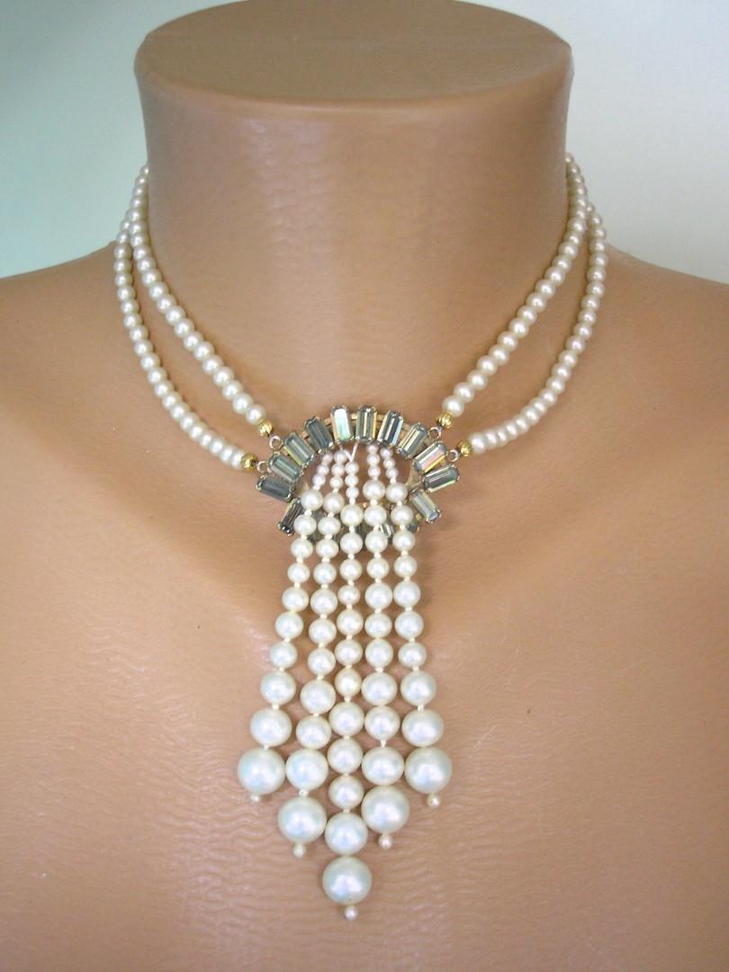 Wedding - Vintage Art Deco Style Pearl Choker Necklace