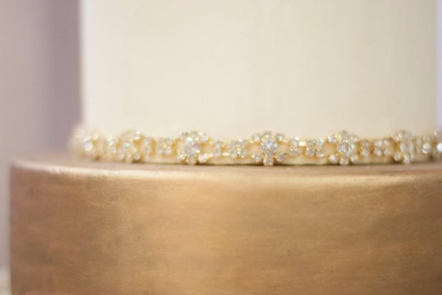 زفاف - 1 Yard Sparkle GOLD Rhinestone embellishment chain/ Wedding Cake decoration/ Bridal Bouquet decoration/ rhinestone trim, rhinestone chain
