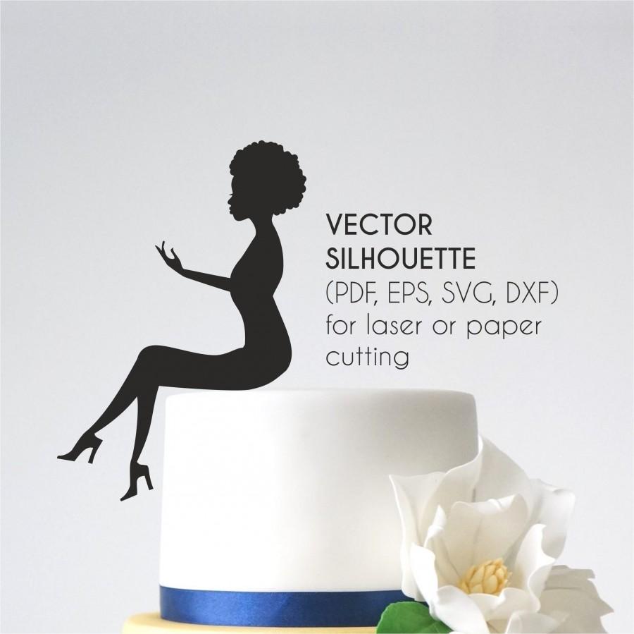زفاف - Personalized Happy Birthday Cake Topper for laser cutting, PDF, EPS, SVG, Dfx Girl Silhouette Topper, Custom Topper