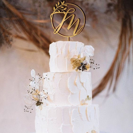 Wedding - Monogram Cake Topper - Wooden Cake Topper Script Letter Rustic Cake Topper - Personalized Cake Topper