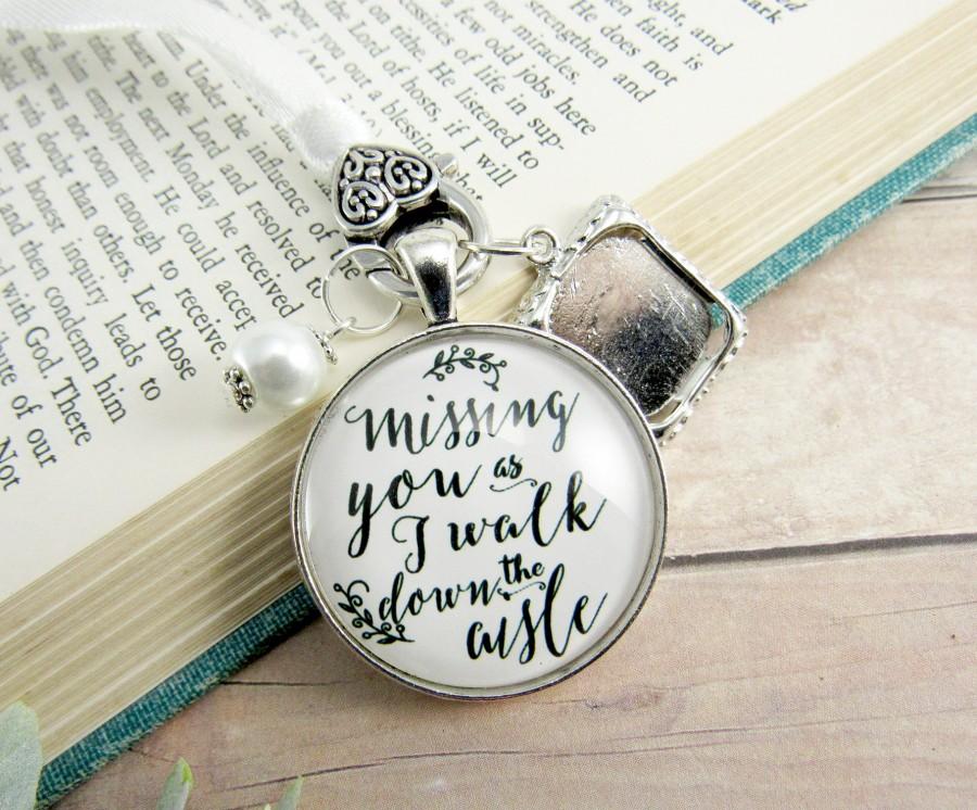Свадьба - Customized Wedding Bouquet Memory Charm Missing You As I Walk Down the Aisle, Bridal Pendant Memorial Remembrance Photo Jewelry Family Charm