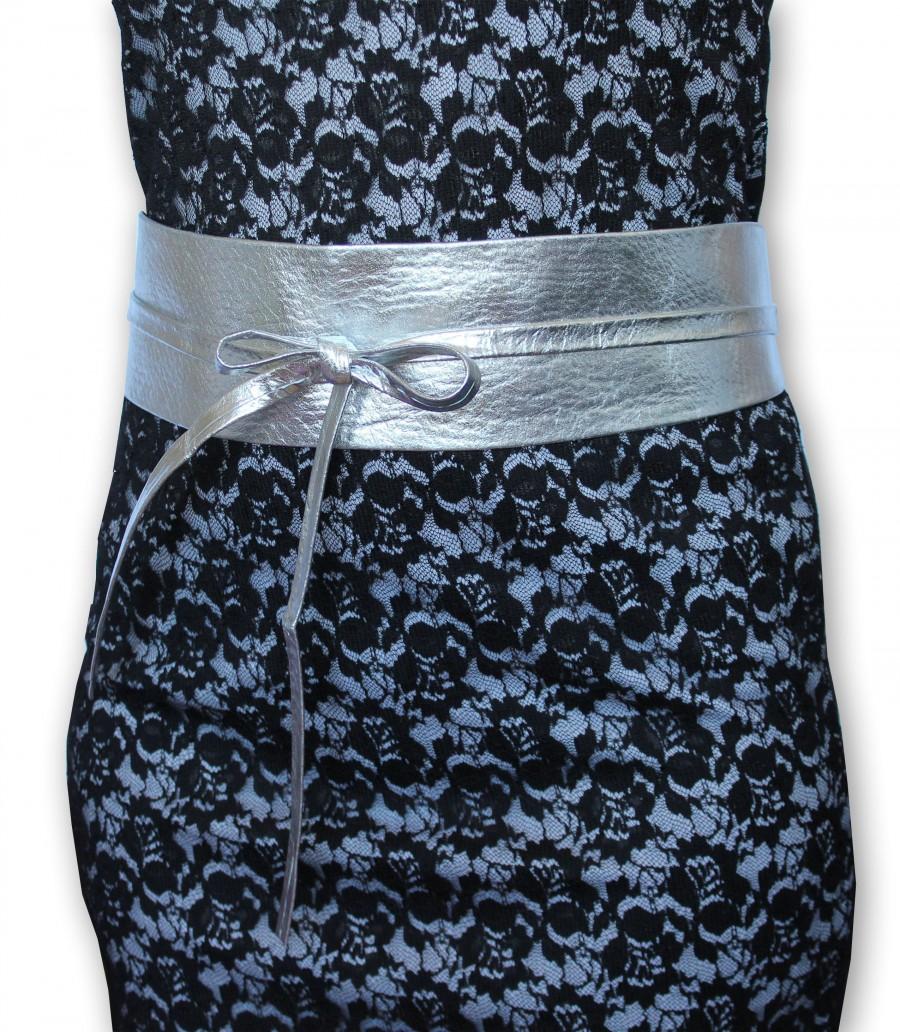 Hochzeit - New Plus Size VIKTOR SABO Exclusive Canadian Handmade Obi Foil SILVER Leather For Waistline Up To 48"/ 122 cm