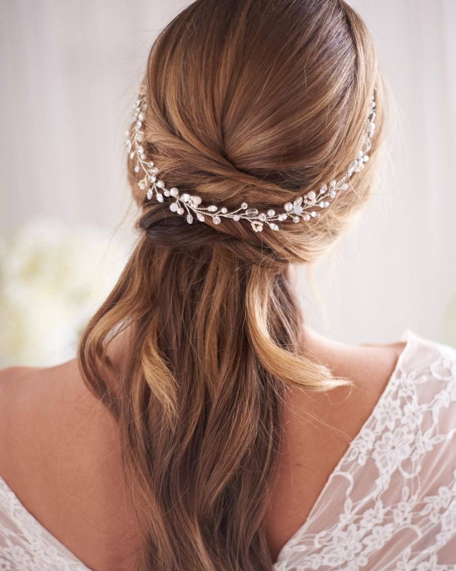 زفاف - Pearl & Crystal Hair Vine, Opal Gemstones, Crystal Headpiece, Opal and Pearl Bridal Hair Vine, Wedding Headpiece, Hair Vine ~ TI-3379