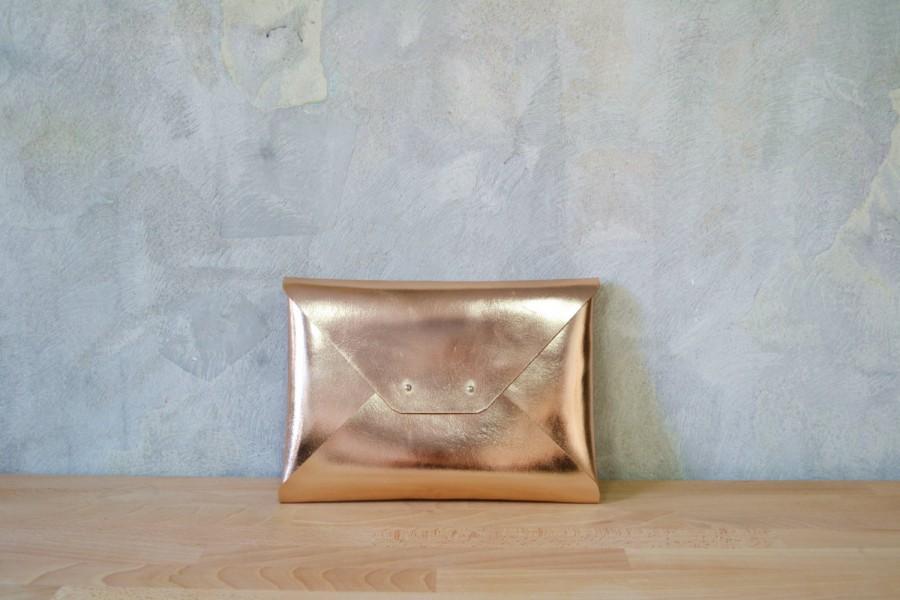 زفاف - Rose gold leather clutch bag / Copper envelope clutch / Leather bag / Genuine leather / Bridesmaids clutch / LARGE SIZE / iPad Pro case