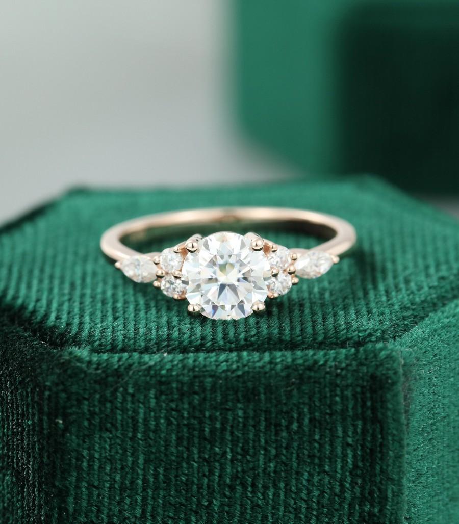 Wedding - Moissanite engagement ring rose gold unique engagement ring for women vintage Cluster Marquise diamond/Moissanite Promise Anniversary gift