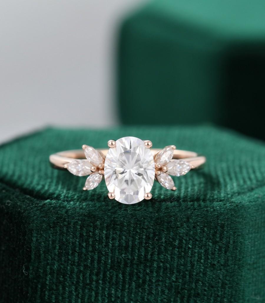 زفاف - Oval Moissanite engagement ring vintage Unique Marquise cut diamond Cluster ring Rose gold ring engagement ring Bridal ring Anniversary ring
