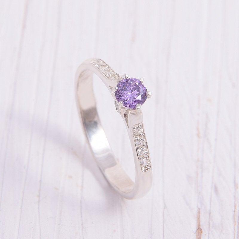 Mariage - Womens Amethyst Silver Ring, Amethyst Promise Ring, Art Deco Silver Ring, Silver Promise Ring, Womens Promise Ring