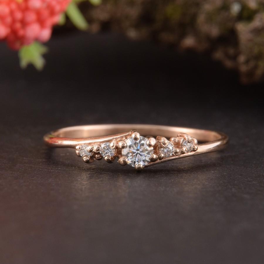 زفاف - Rose Gold Dainty Engagement Ring, Womens Engagement Ring Gold, Art Deco Engagement Ring, Minimalist Ring, Delicate Ring