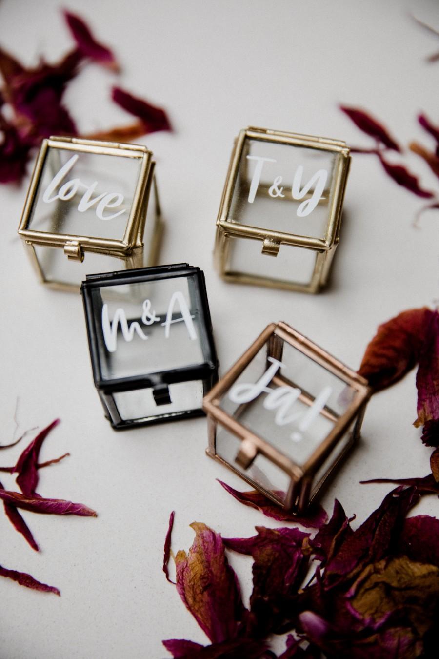 Hochzeit - Mini ring box in glass - individually labelled - gold, copper, black