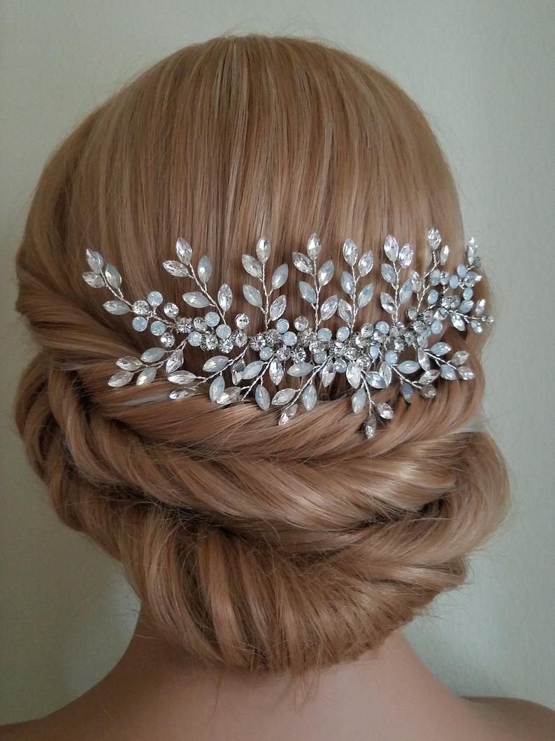 Hochzeit - Bridal Crystal Hair Comb, Crystal Hair Piece, Wedding Floral Hairpiece, Wedding Hair Jewelry, Bridal Headpiece, Wedding Crystal Hairpiece