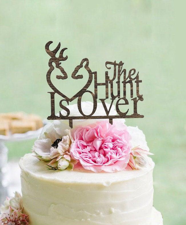Wedding - Ruscit Wooden The HUNT is OVER Wedding Cake Topper - Rustic Country Chic Wedding