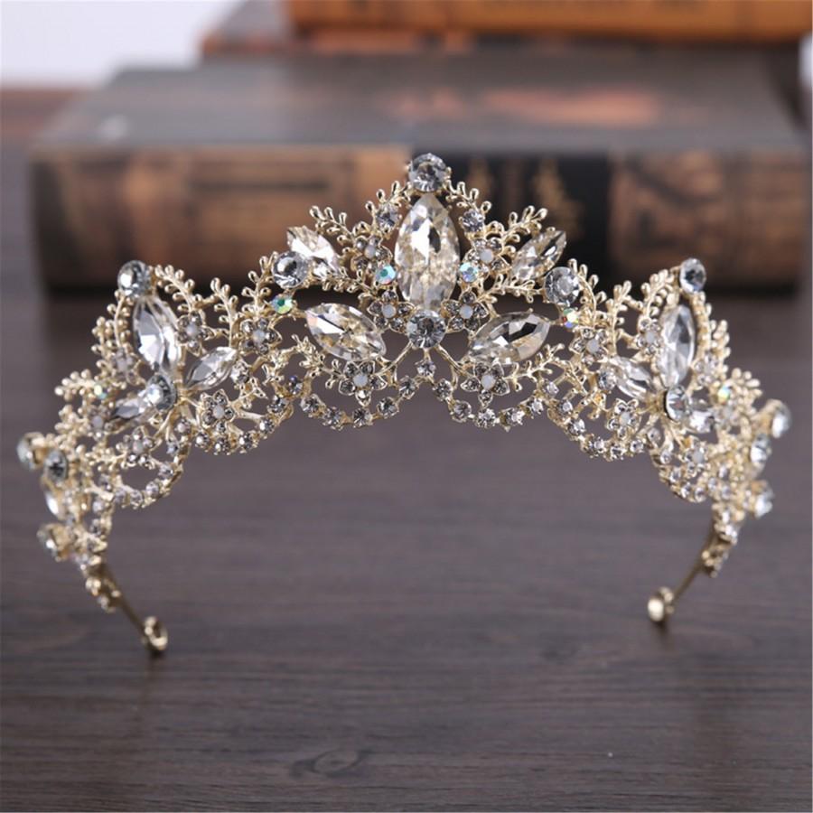 زفاف - Gold Tiara Crystal Tiara,Wedding Tiara,Princess Crown,Rhinestone Tiara,Bridal Tiara,Wedding Accessories,Bridal Headpiece,Wedding Crown