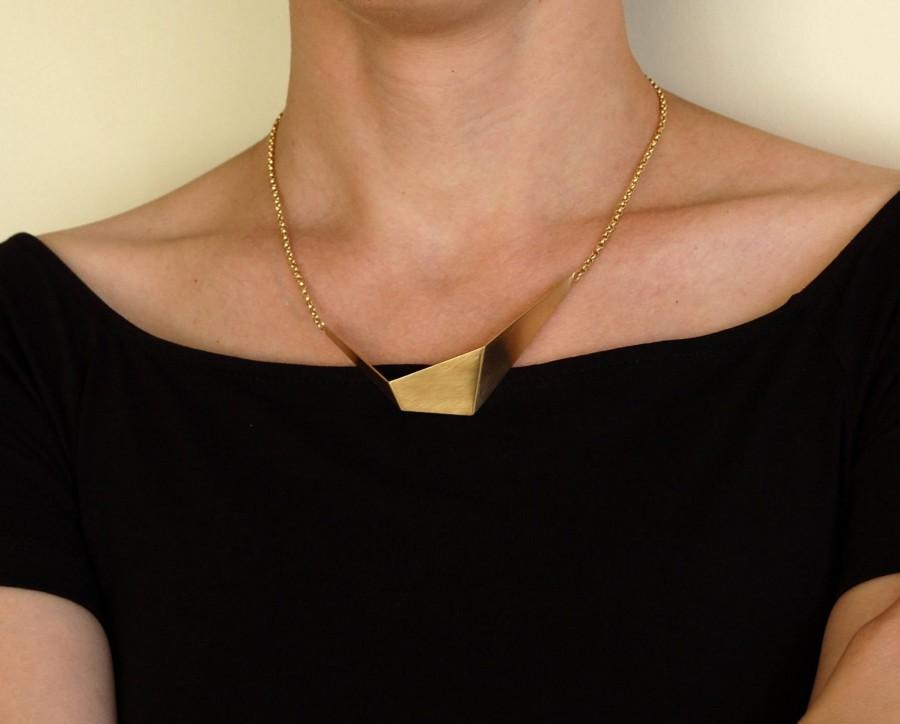 Wedding - Minimalist geometric asymmetric gold necklace, unique gift for women, statement necklace