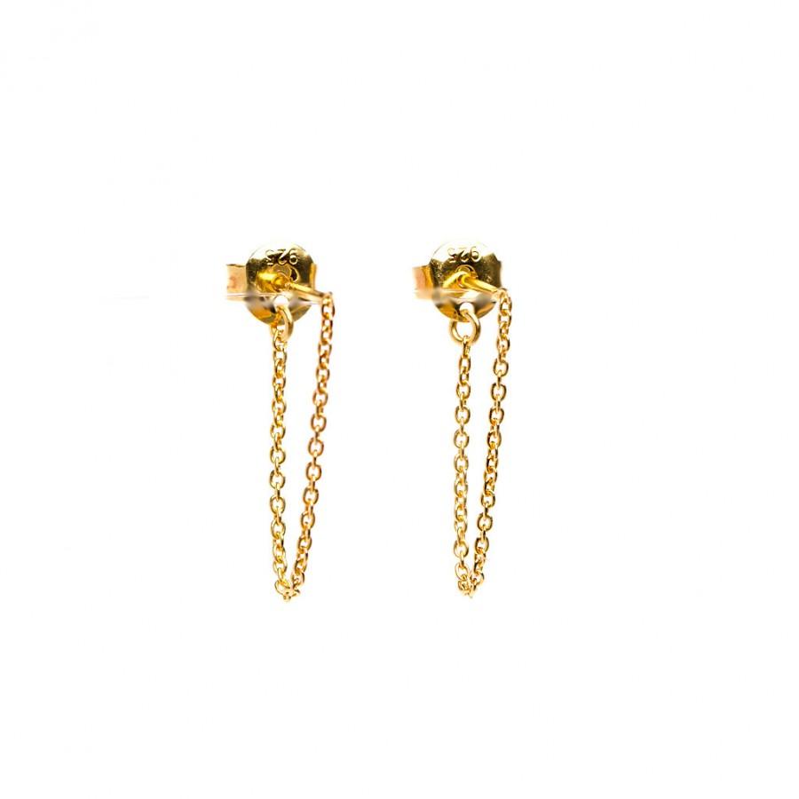 Wedding - Chain Stud Earrings - Midi Chain Earrings - Minimalist Earrings - Delicate Earrings - Dainty Chain Earrings - Dangling Post Earring - CHE004