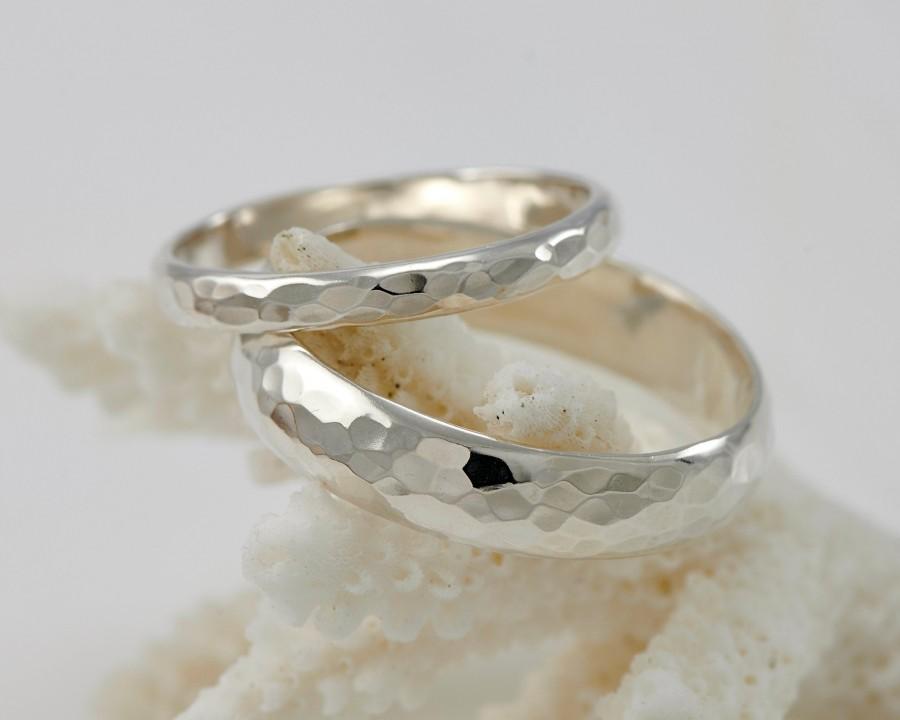 Wedding - Wedding Rings Set, His and Hers Couples Rings-His and Hers Wedding Band Set -Hammered Wedding Rings, Silver Wedding Rings, Wedding Ring Set