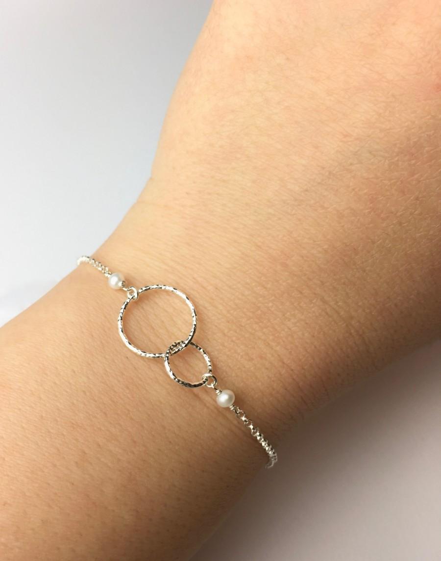 Hochzeit - Two Entwined Circles Sterling Silver Bracelet, Sterling Silver Double Circle Bracelet, Sterling Silver Eternity Bracelet, Bridesmaid Gift