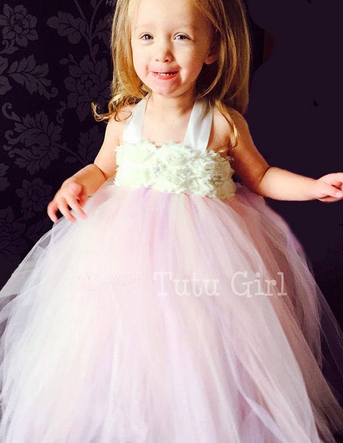 Wedding - Ivory Blush Pink Lavender Flower Girl Tutu Dress