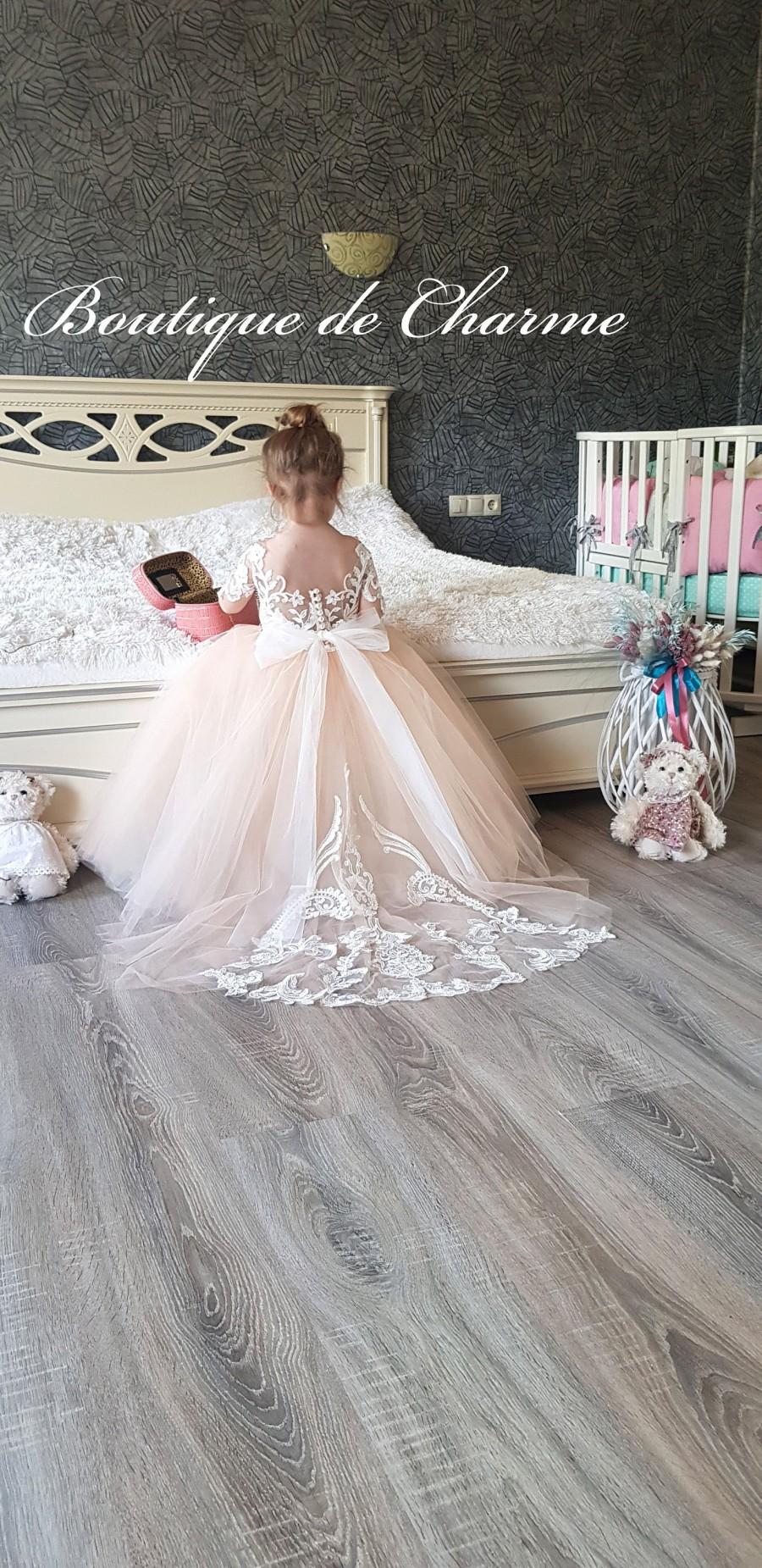 Wedding - Tutu girl dress,Tulle and lace flower girl dress,Elegant toddler dress,Princess flower girl dress,Lace dress,Formal girl dresses,Ivory dress