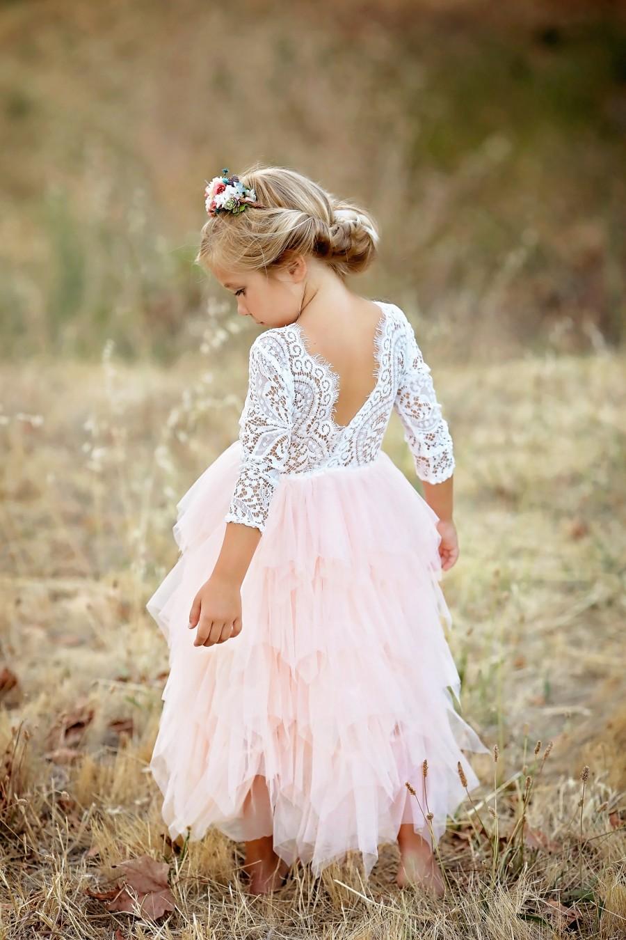 Wedding - Tea Length Tiered Tulle Tutu Lace Top Scalloped Edges Back Party Flower Girl Dress