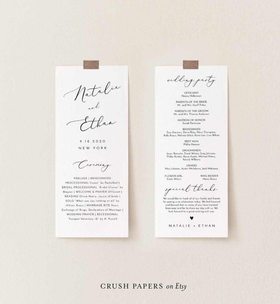 Wedding - Wedding Program Template, Printable Minimalist Order of Service, Modern Calligraphy, 100% Editable Text, INSTANT DOWNLOAD, Corjl #006-205WP