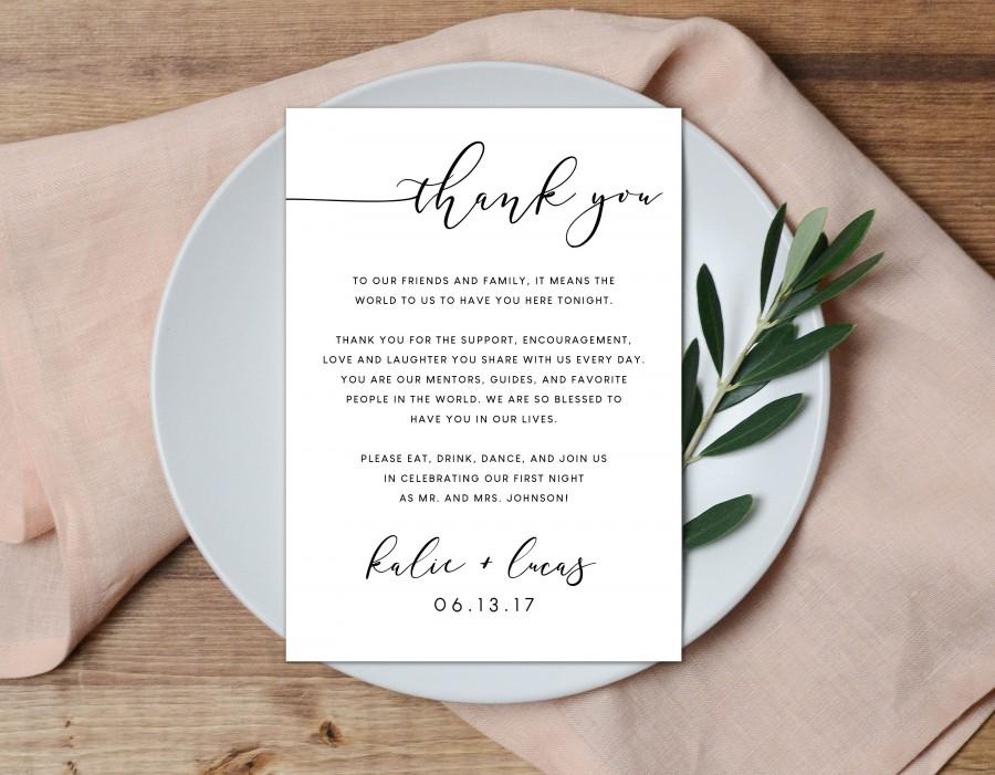 Mariage - Thank You Reception Card, Black and White Wedding Thank You Card, Simple Modern Place Setting Card