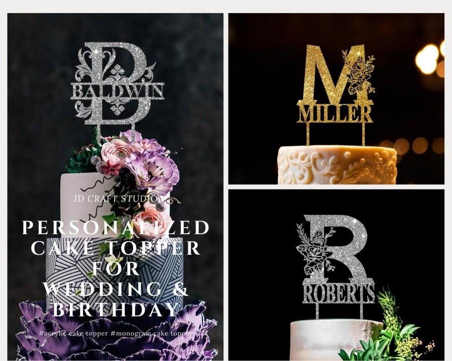 زفاف - Monogram Wedding Cake Topper, Birthday Cake Topper, Personalized Cake Topper - FREE FDA Direct Food Contact Approved Tape [211]