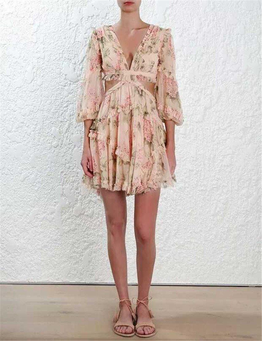 Mariage - Casual Floral Print Long Sleeve Summer Mini Dresses 2020 Boho Spaghetti Strap Cross Dress 2020 Backless Sexy Deep V Print Bodycon mini Dress 2020