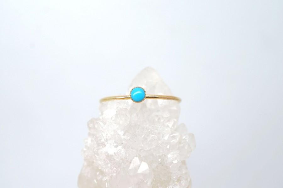 Wedding - Tiny Turquoise Ring in 14K Yellow Gold Filled-Natural turquoise ring-December birthstone ring-Dainty turquoise ring-Gemstone stacker ring