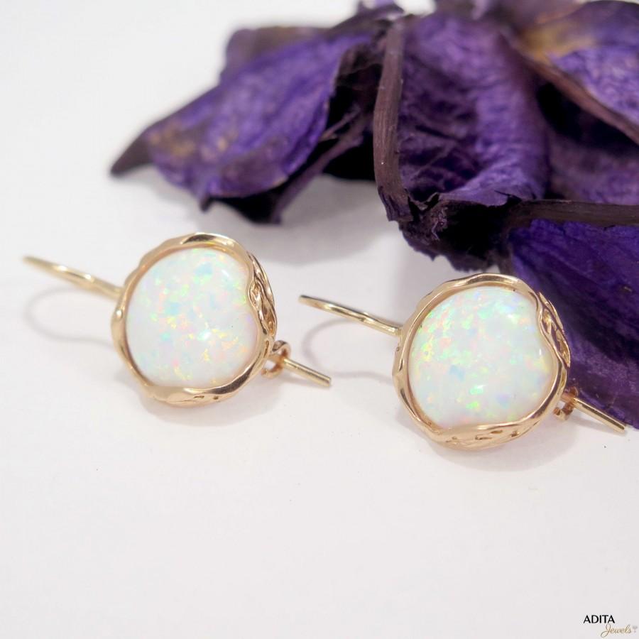 Свадьба - Rose Gold Earrings, 12mm Opal Earrings, Bridesmaid Earrings, Wedding Jewelry, Statement Earrings, Gemstone Earrings, Valentines Day Gift
