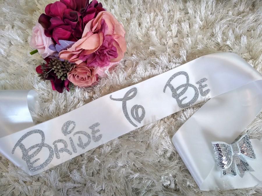 زفاف - Bride To Be sash - Disney inspired- glitter wording - any color sash & glitter color!