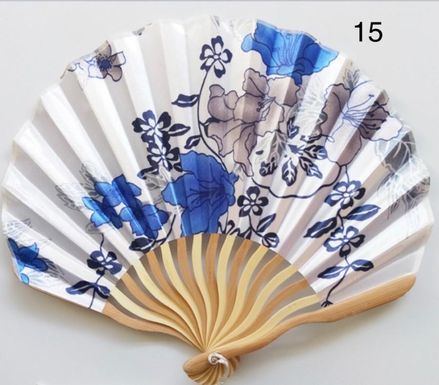 Mariage - 50 JAPANESE SILK FANS, Floral Fabric, Bamboo, Wedding Favors, Souvenir, Bridal Shower, Quinceañera, Personalized (Set of 50, 100,) 16 Colors