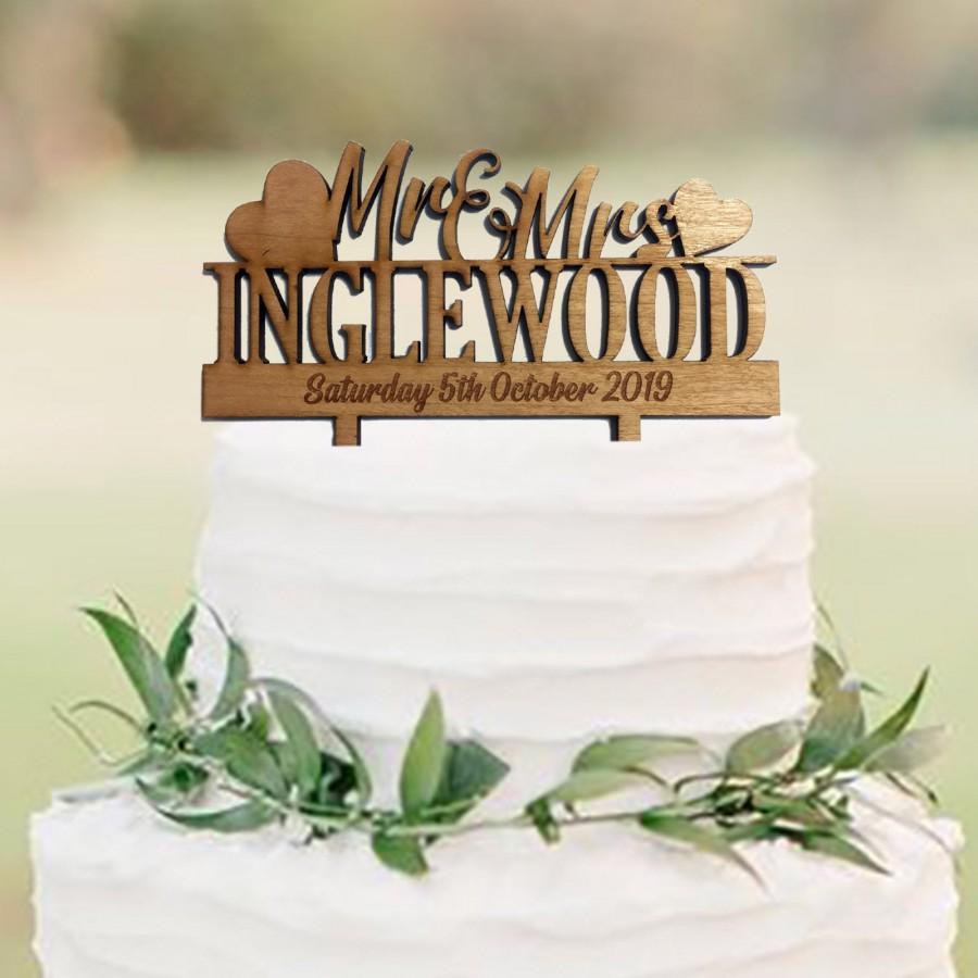 Mariage - Personalised Wedding Cake Topper - Mr & Mrs Calligraphy Cake Topper - Personalized Wooden Cake Topper for Rustic Wedding Table Decorations