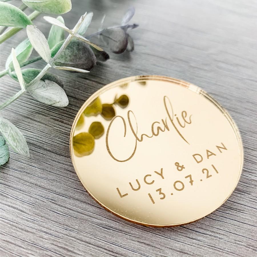 Mariage - Gold Mirror Circle Table Names,  Personalised Place Setting, Wedding Place Name, Laser Engraved Place Card, Rose Gold, Silver