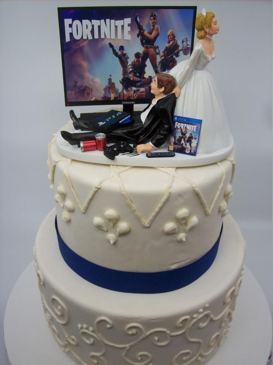 زفاف - Summer SALE - GAMER Funny Wedding Cake Topper Video Game FORT Gaming Junkie Addict Rehearsal Groom's Bride Groom Tv Custom Game Over PS4