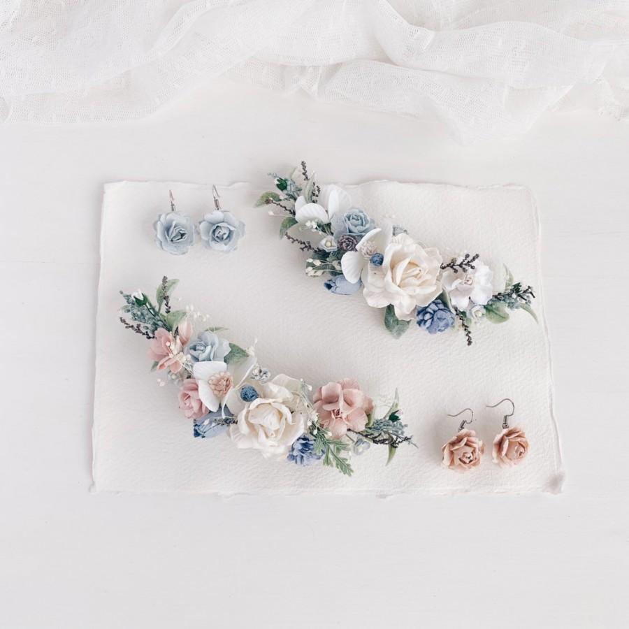 زفاف - Flower hair comb, Blue flower Hair comb, flower hair clip, Wedding flower hair piece, Wedding hair accessories