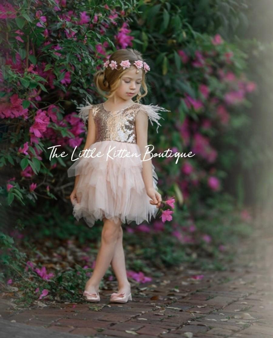 زفاف - Tulle flower girl dress, Blush Pink flower girl dress, Woodland fairy, Rustic flower girl dress, Boho flower girl dress, fairytale wedding