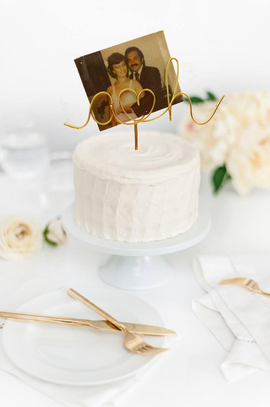 Hochzeit - Rose Gold, Picture Holder, Initials Wedding Cake Topper 