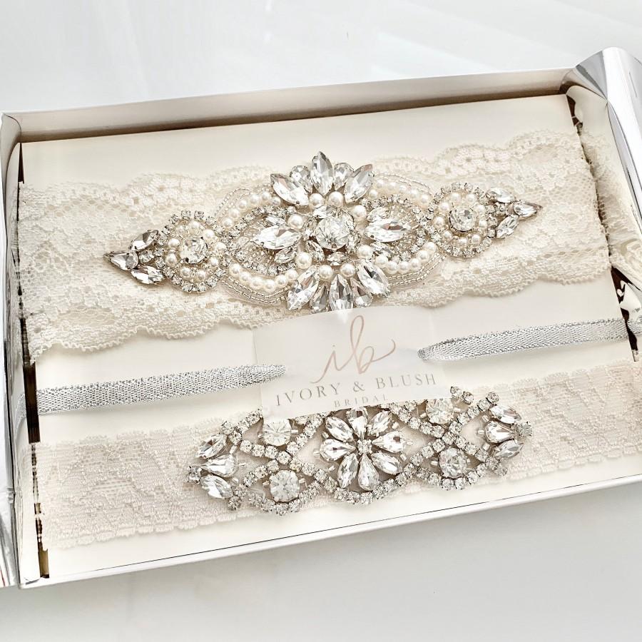 زفاف - IVORY Wedding Garter set - Wedding Garter Set Bridal Garter - Style #A0919