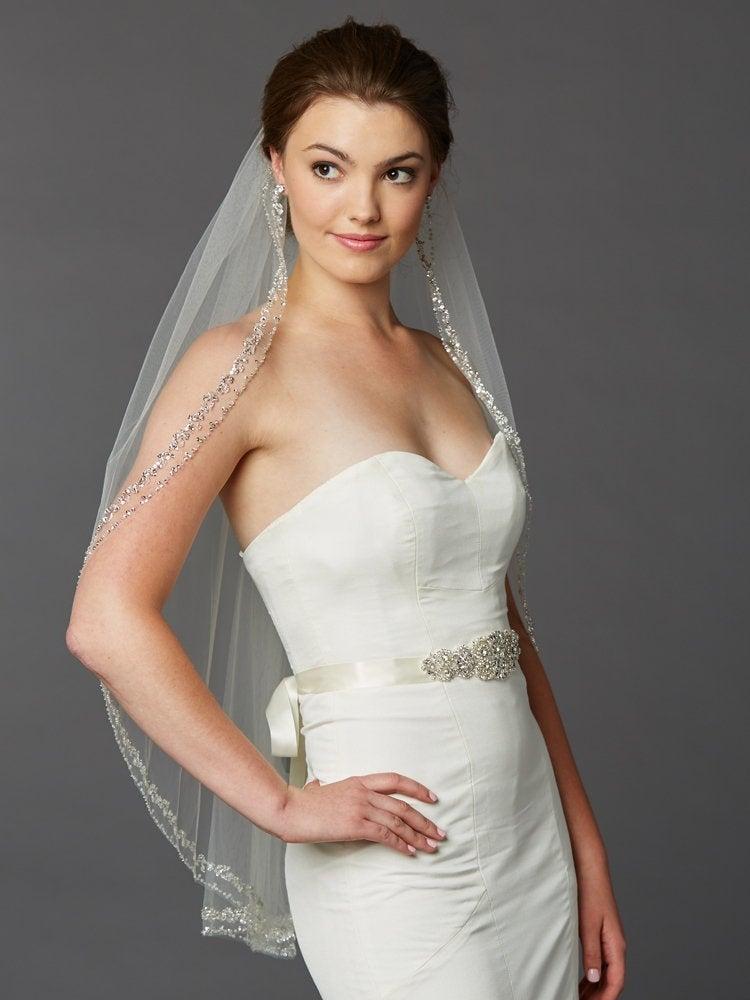 زفاف - Glamorous Beaded Swarovski Crystal Fingertip Wedding Veil