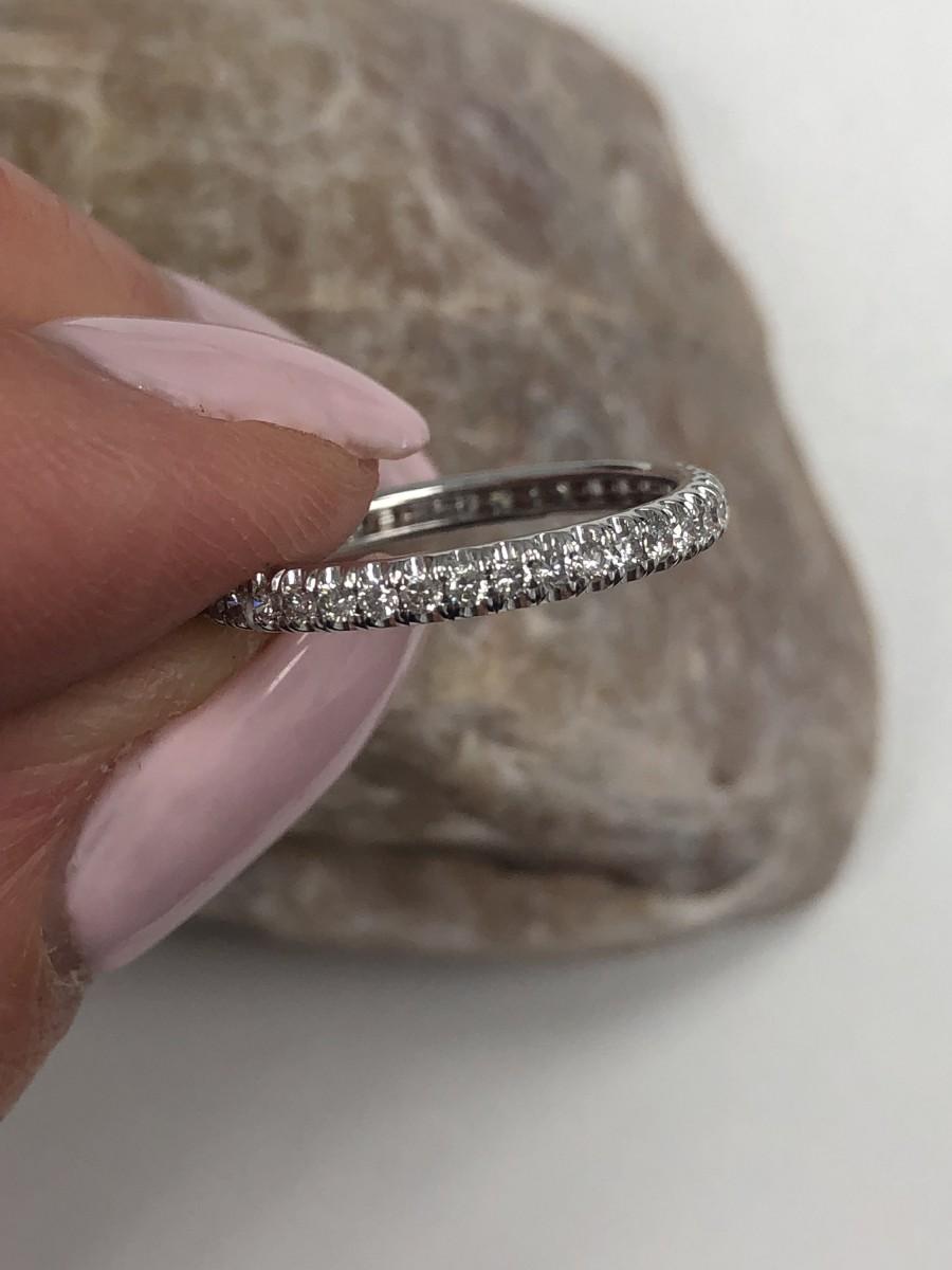 زفاف - 0.50 Carat Diamond Full Eternity Wedding Band in 10k White Gold, Round Cut Diamond Stacking Infinity Diamond Ring, Pave Set Women's Ring