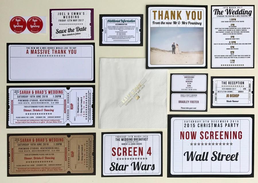 Mariage - Cinema / Movie / Film / Theatre / Hollywood themed Wedding Stationery Sample Pack