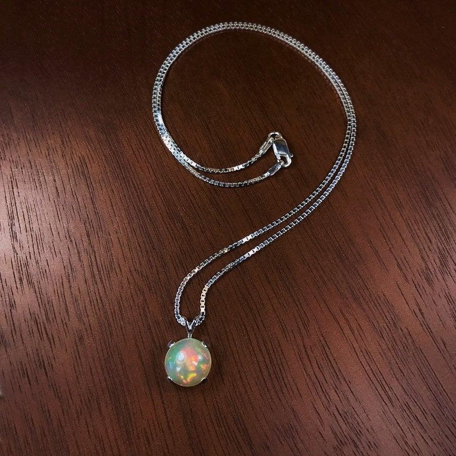 Hochzeit - Gorgeous Large Opal Pendant, 3 Carat Opal Solitaire, Authentic Opal Gemstone Jewelry, Large Opal Solitaire Necklace,