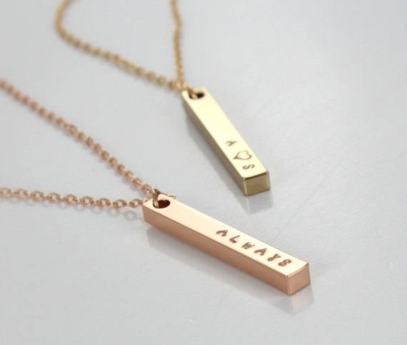 Hochzeit - Personalized Couple's  Necklace Gift-  Always -Wedding Date - Bridesmaids- Custom Date - Rose Gold / Silver/ Gold Plated