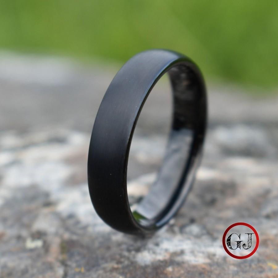زفاف - Black Brushed Tungsten 6mm Ring with Black Polished Inner Band, Mens Ring, Mens Wedding Band